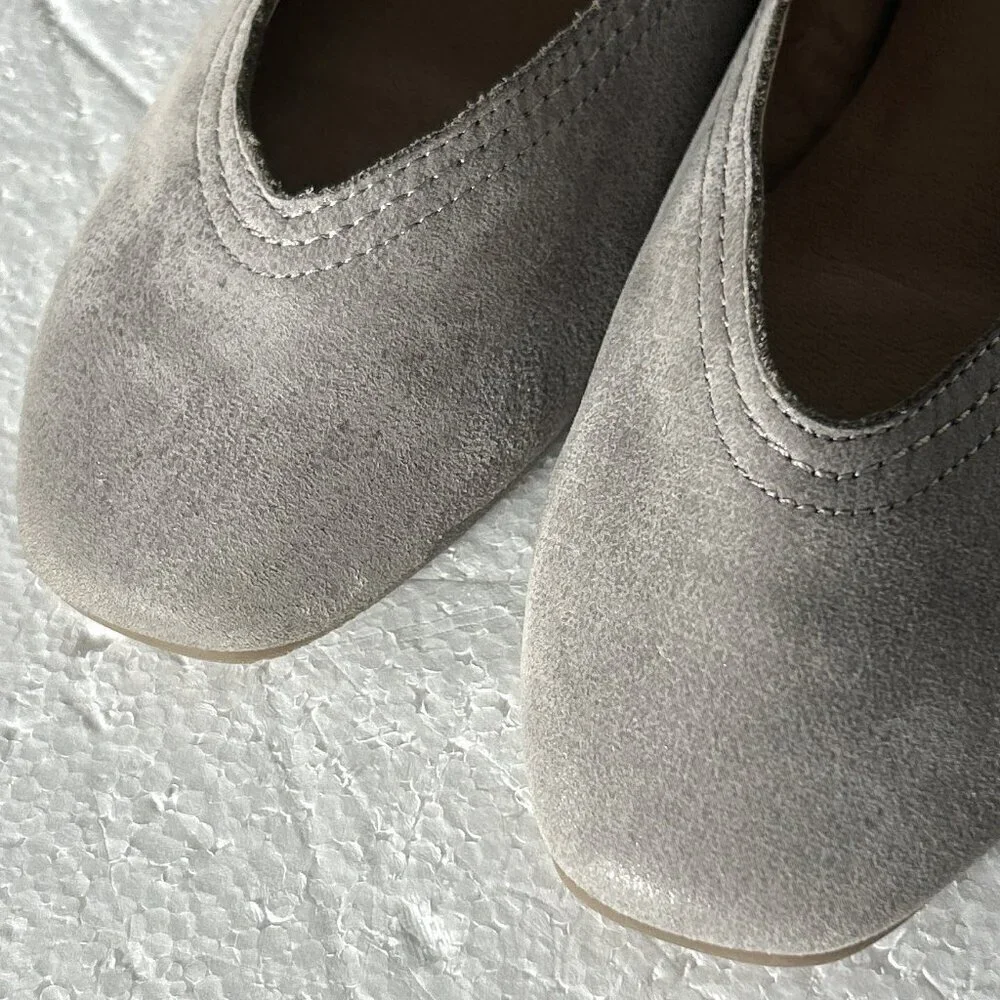 Lucky Brand SZ 9 Alba Gray Leather Ballet Flat Romantic Feminine Fairy Essential